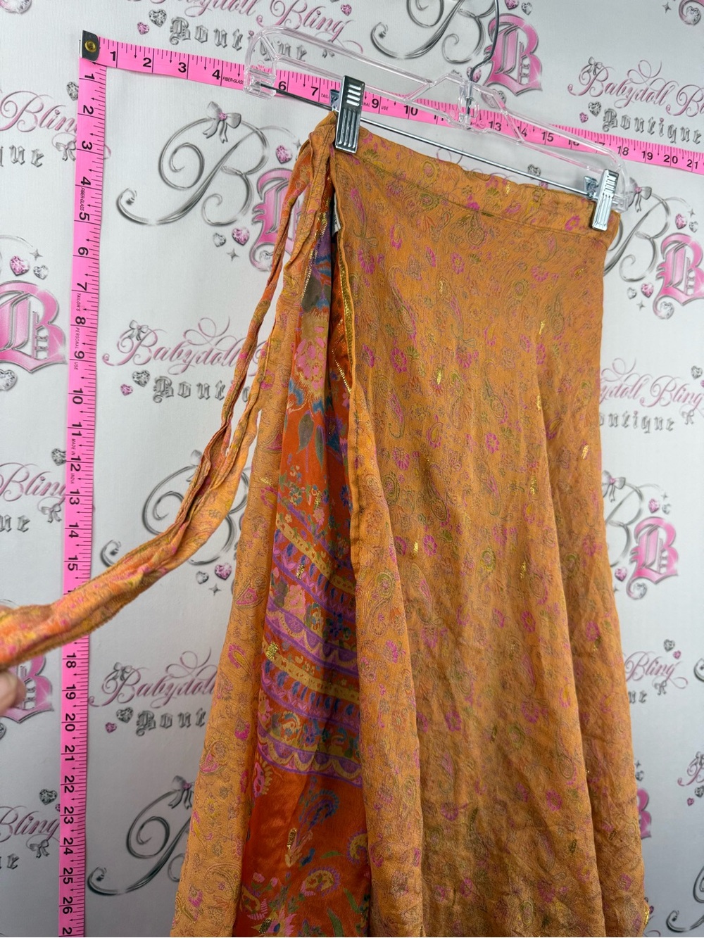 Silk skirt tie up paisley shiny goldBohemian Orange Floral Wrap Skirt - Picture 9 of 14